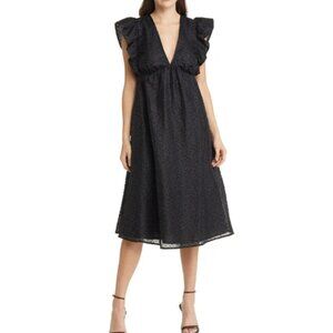 Chelsea28 Ruffle Cap Sleeve Organza Midi Dress In Black
